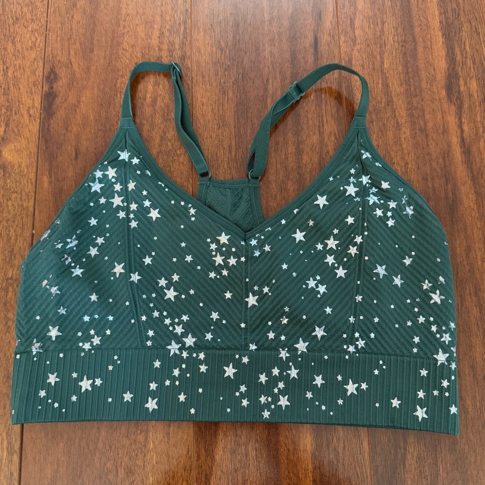 Victoria’s Secret PINK Active Star Print Seamless Sports Bra Green Medium Lounge